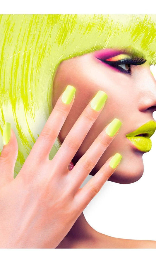 Kit 12 Uñas Amarillo Fluorescente