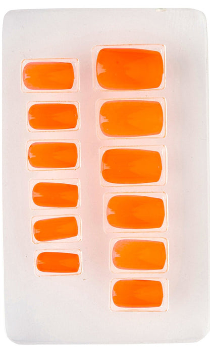 Kit 12 Uñas Naranja Fluorescente