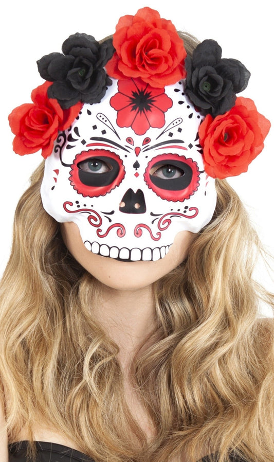 Máscara de Catrina Flores Rojas