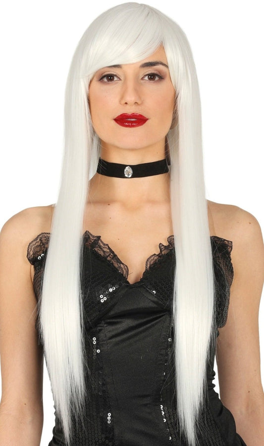 Peluca de Melena Larga Blanca