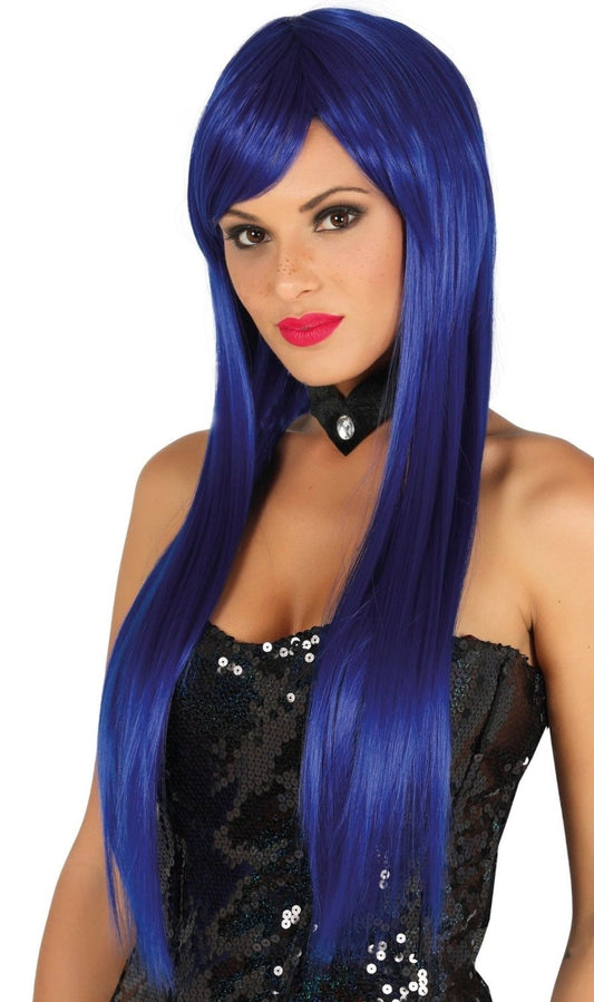 Peluca Lisa Azul Lujo