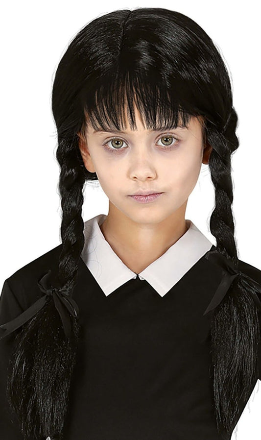 Peluca Niña Siniestra Trenzas con Flequillo infantil
