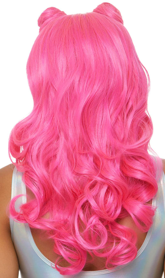 Peluca Rosa con Moño Doble Deluxe