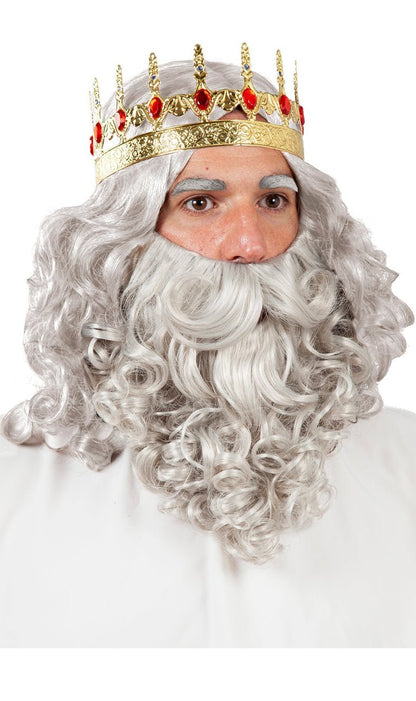 Peluca y Barba Rey Mago Deluxe Gris