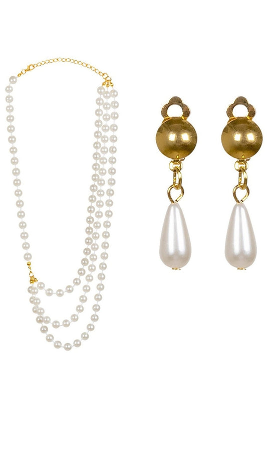 Set de Collar y Pendientes de Perlas