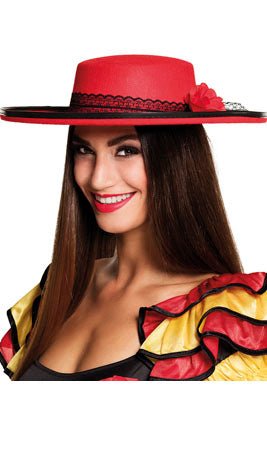 Sombrero Cordobesa Flor Rojo