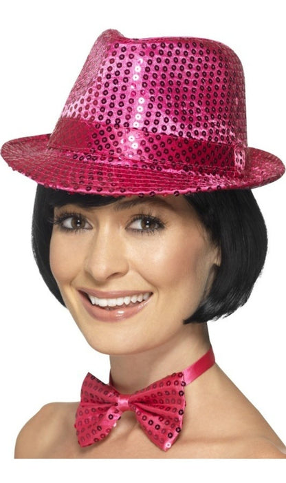 Sombrero de Gangster de Lentejuelas Rosa