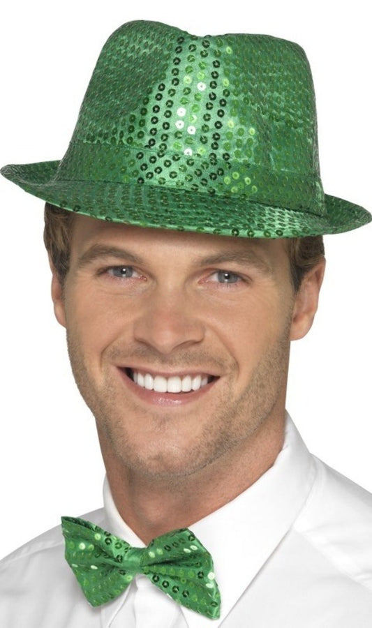 Sombrero de Gangster de Lentejuelas Verde