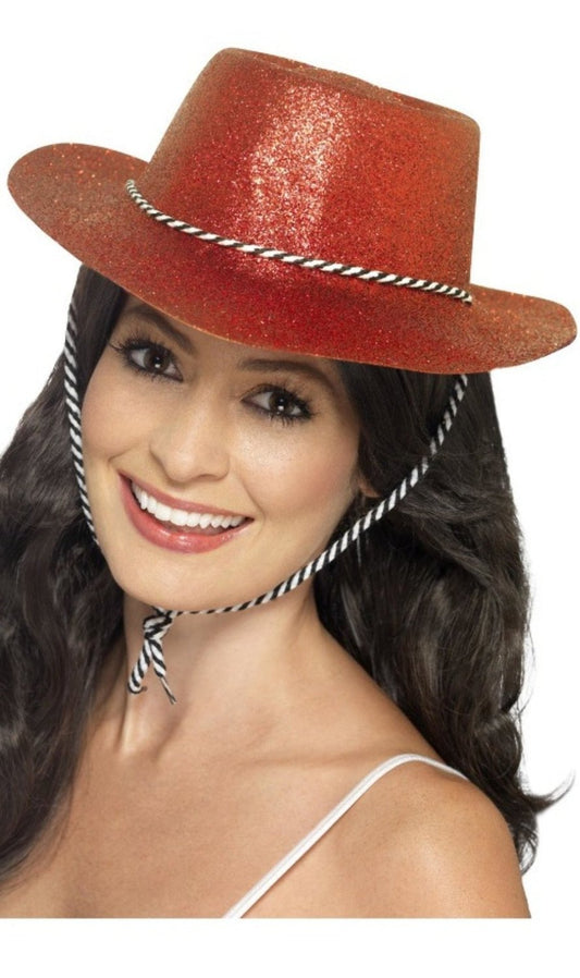 Sombrero de Vaquero Rojo Purpurina