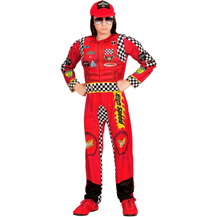 Presunción espejo de puerta texto Disfraz de Piloto Fórmula 1 Rojo para niño y niña