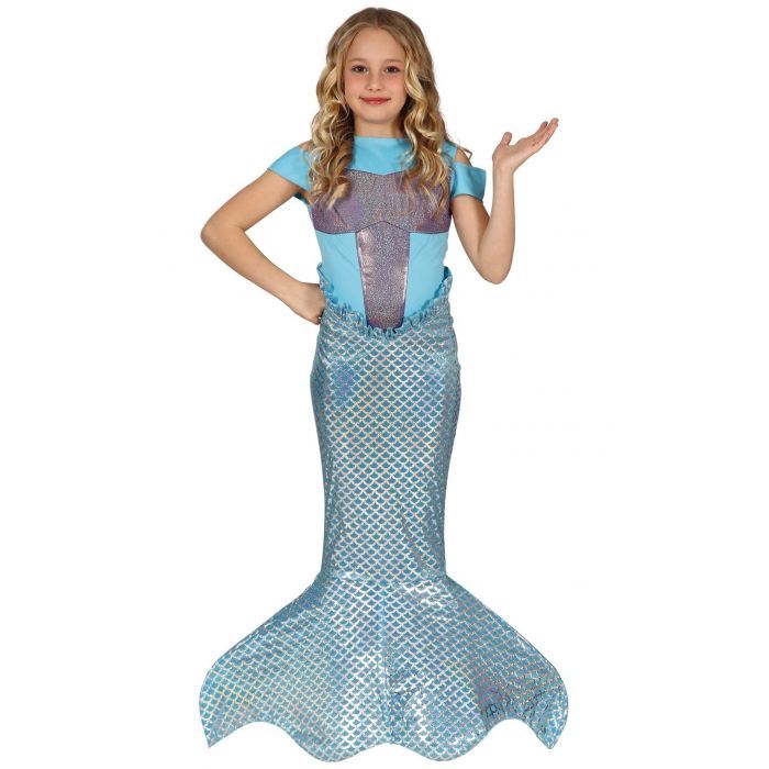 escena Perseguir Iluminar Comprar online Disfraz de Sirena Celeste para niña